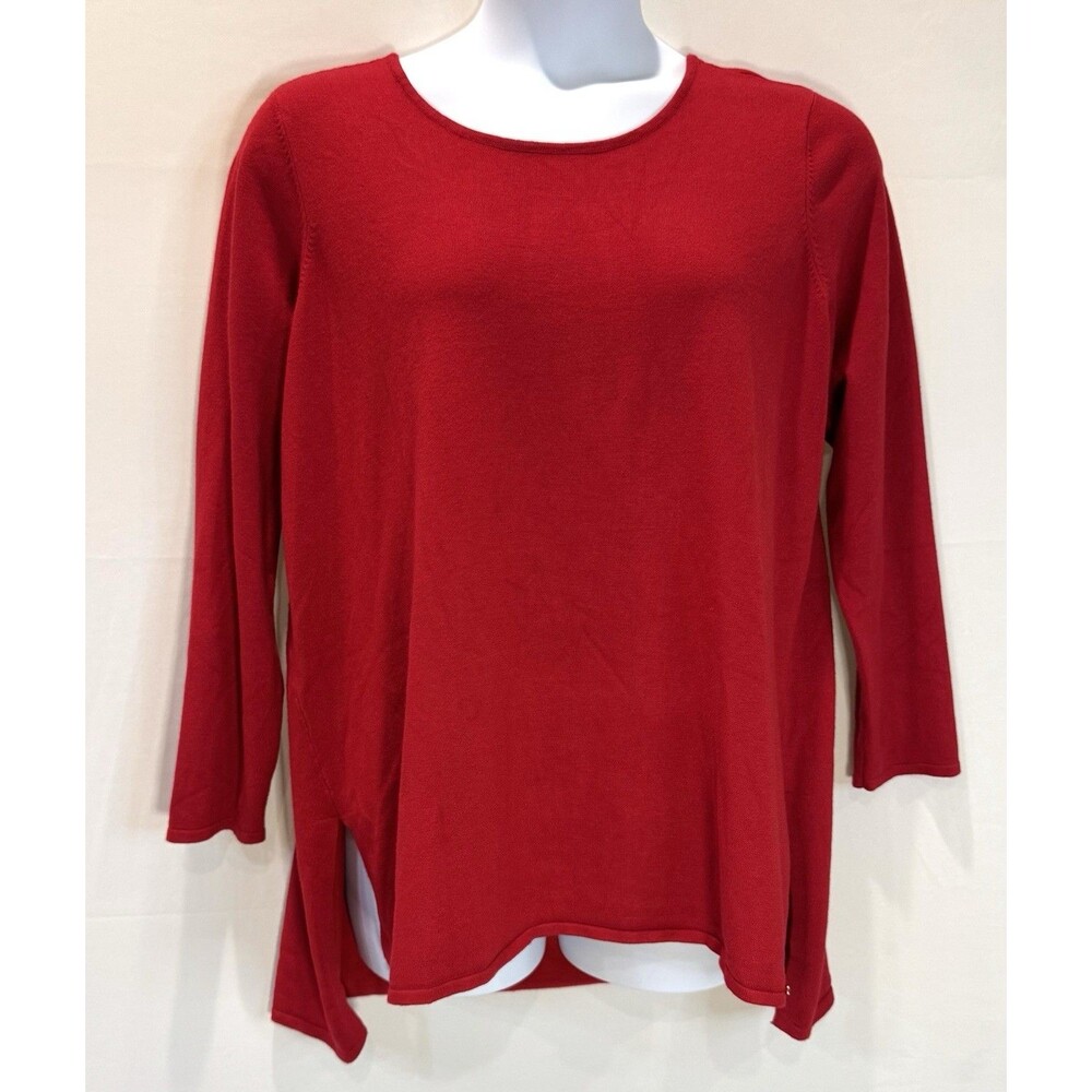 Tahari Women's Knit Sweater Top Tunic Red Hi-Lo Hem Long Sleeve Size 1X